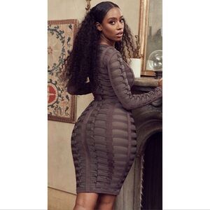 HOUSE OF CB Lola Charcoal Bodycon Bandage Long Sleeve Dress